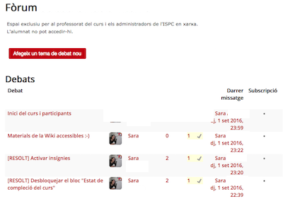 Llista de missatges al fòrum Llista de missatges al fòrum