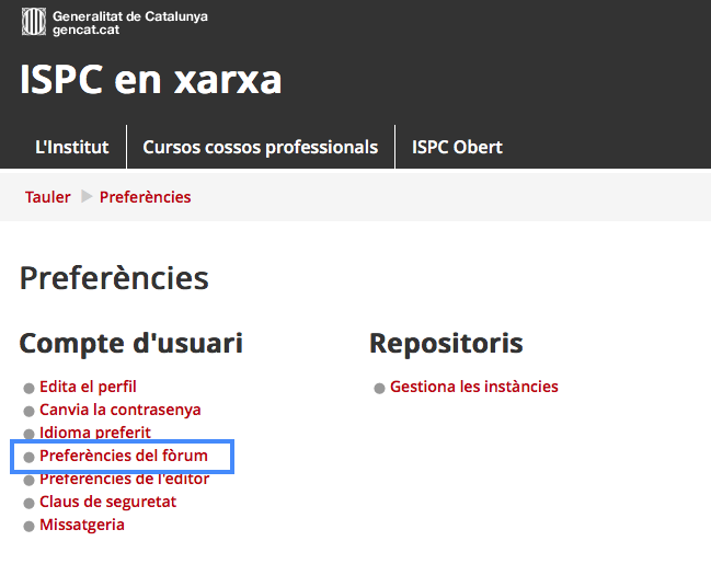 Preferències fòrum Preferències fòrum