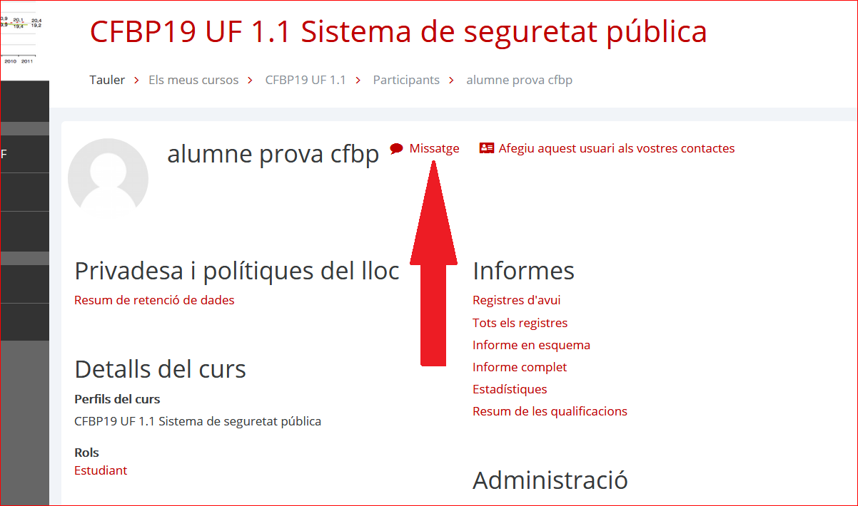 Missatge privat des de participants del curs