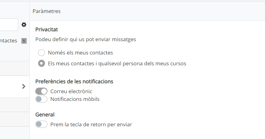 Preferències de missatgeria privada